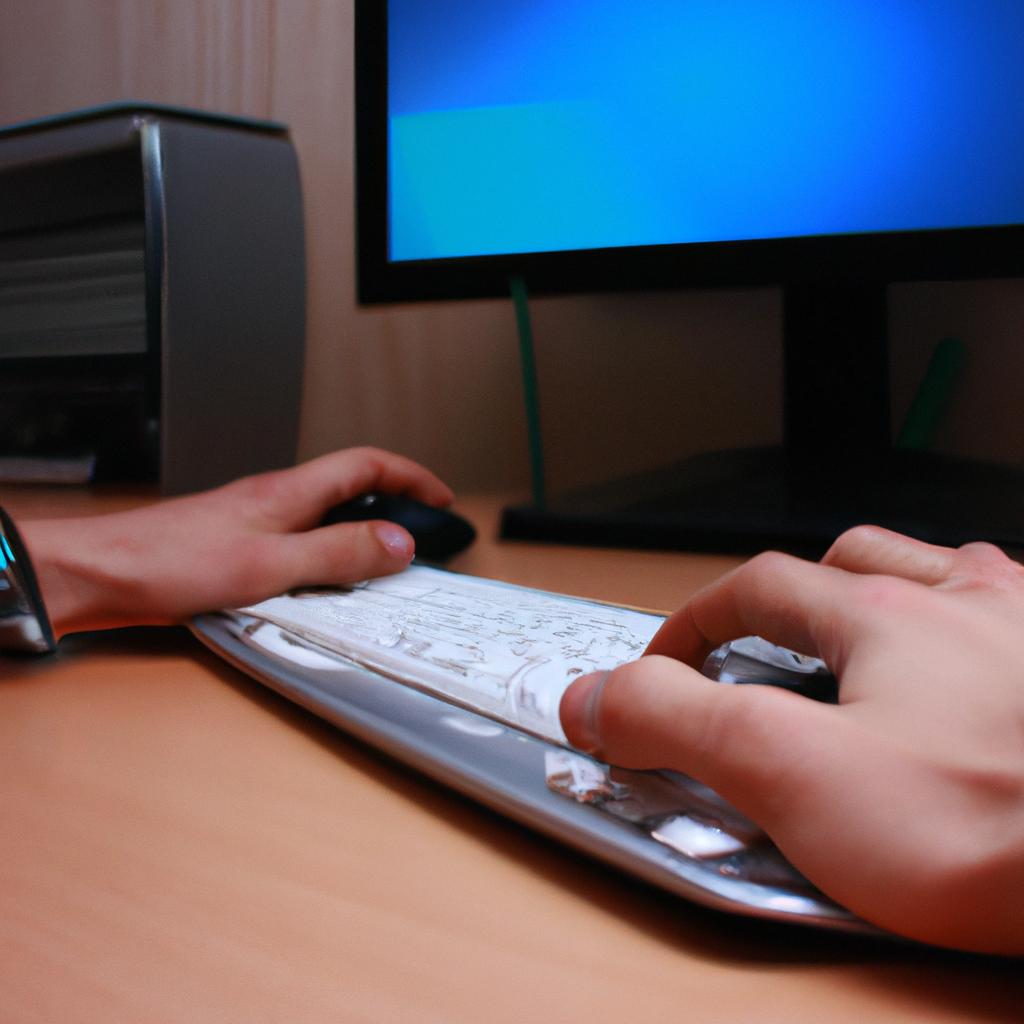 Person using computer and software
